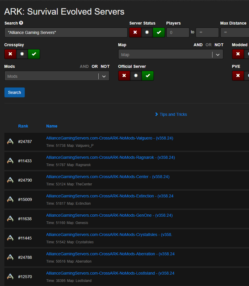 AGS ASE BattleMetrics server list
